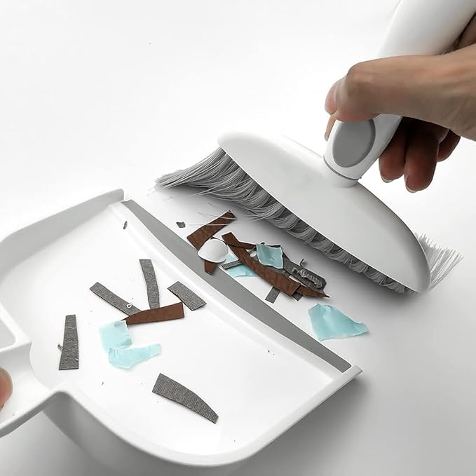 Dust pan, Mini Dustpan and Brush Set, Small Broom and Dustpan Set, Small Hand Broom and dust pan Set, Whisk Broom, Dust pan and Brush for Desk, Table, Home, Kitchen Necessities (Gray 2pcs)