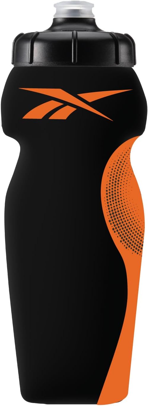 Reebok Squeeze Water Bottles With Athletic Design - Water Bottle 24 oz - Sports Water Bottle - Reusable Water Bottle For Gym, Running, Hiking etc, BPA Free (Black)