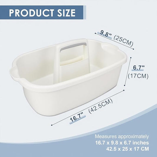 Cleaning Supplies Caddy with Handle, Portable Shower Caddy Organizer Plastic Basket with Handle, Stackable Tool Storage for Bathroom, Garden, Kitchen, Home Organization, White