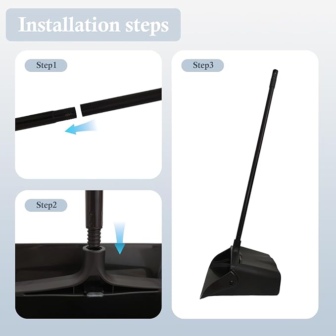 3-Pack Commercial Upright Dust Pan with Long Handle and Wheels – Heavy Duty Large Dust Pans for Indoor/Outdoor Use, Janitorial or House Cleaning Tools, Black Standing Dustpan