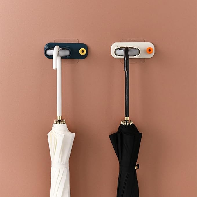 PRETYZOOM 4pcs Blue Punch Wall Mounted Mop Holder and Broom Organizer Self-adhesive Hooks for Bathroom Kitchen and Garage Storage