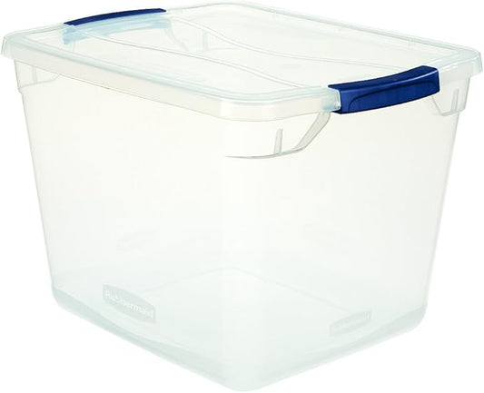 Rubbermaid Clever Store Latching Storage Tote Container, Clear, 30-Qt (FG3Q2500CLMCB)