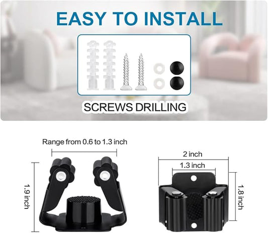 9PCS Broom and Mop Holder, Heavy Duty Garden Tool Organizer Rack Rake and Shovel Handle, Stainless Steel Mop Hanger. Screws for Wall Mounted. Matte Black
