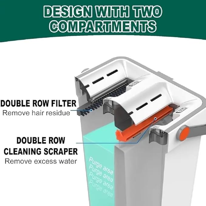 Mop and Bucket Set with Wringer with 2 Microfiber Pads, 360° Rotatable Flat Mops for Floor and Windows Cleaning, Cleaner with 60'' Long Handle, Hands Free Hardwood Floor Mop, Wet and Dry Use Orange