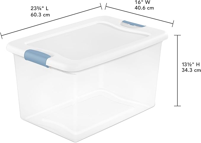 Sterilite 8 Pack Latching Box, 64 Qt Plastic Storage Container, Stackable Large Home or Office Tote Organizers with Secure Lids, White