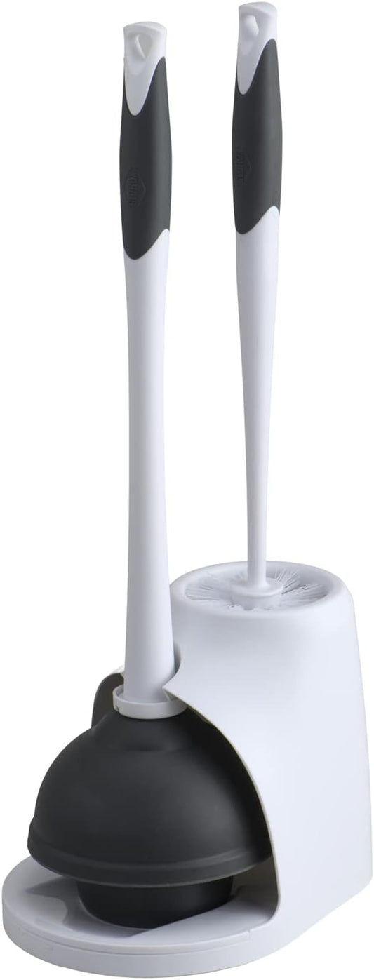 Clorox Toilet Plunger and Bowl Brush Combo with Caddy, 6.75 x 7 x 19.5 in, White/Gray (Pack of 12)