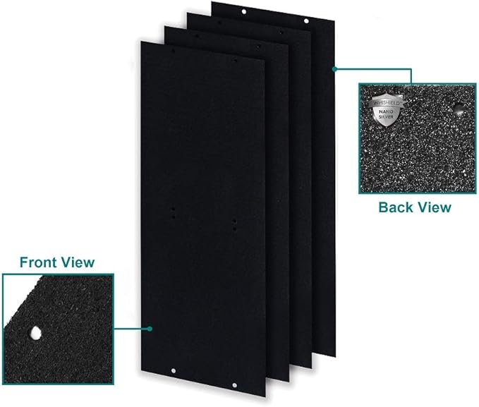 Whirlpool 817800 Genuine Charcoal Pre-Filter - Whishield Anti-Microbial Activated Replacement Fit Air Purifier Portable Tower WPT80, Large 4 Pack