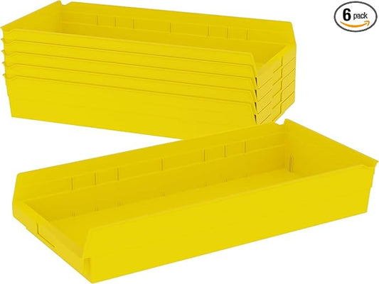 Akro-Mils 30174 Plastic Nesting Shelf Bin Box, (24-Inch x 11-Inch x 4-Inch), Yellow, (6-Pack)