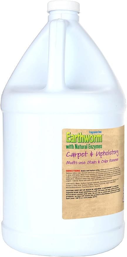 Earthworm Carpet & Upholstery Cleaner Multi-Use Stain & Odor Remover - Natural Enzymes, Safer for Family, Environmentally Responsible - 64 oz