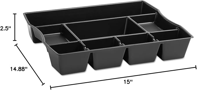 Rubbermaid Nine-Compartment Deep Drawer Organizer, Plastic, 14 7/8 x 11 7/8 x 2 1/2, Black RUB21864