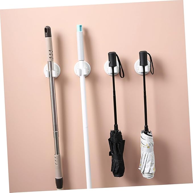 Lurrose 2sets Mop Broom Holder Wall-Mounted Suction Clamp No Drilling Storage Solution for Bathroom Kitchen 3pcs*2