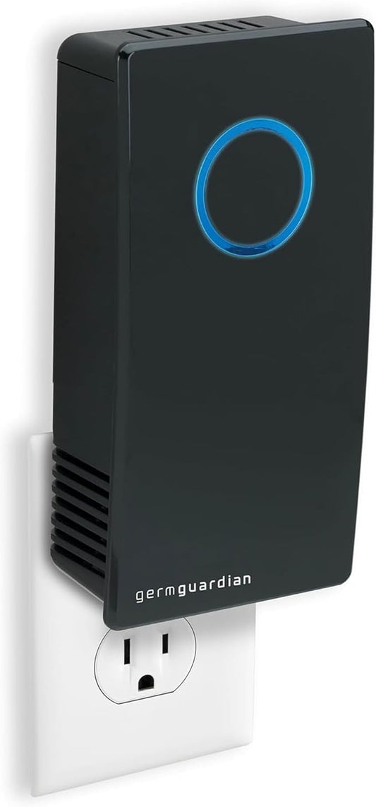 Germ Guardian GG1100B 7” Pluggable Small Air Purifier, Small Room Wall Air Sanitizer, Freshens Air, UV-C Light Kills Germs, Reduces Odors From Pets, Cooking, Mold, GermGuardian, 1-Yr Wty (Black)
