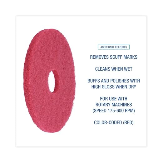 Boardwalk BWK4014RED 14 in. Diameter Buffing Floor Pads - Red (5/Carton)