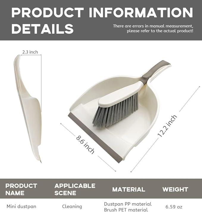 Dust Pan, Dustpan and Brush Set, Small Dust Pan and Brush Set, Hand Broom and Dustpan for Home, Handheld Angled Dust Pans and Brooms are Daily Cleaning Tools, 3 Pack Beige Brown