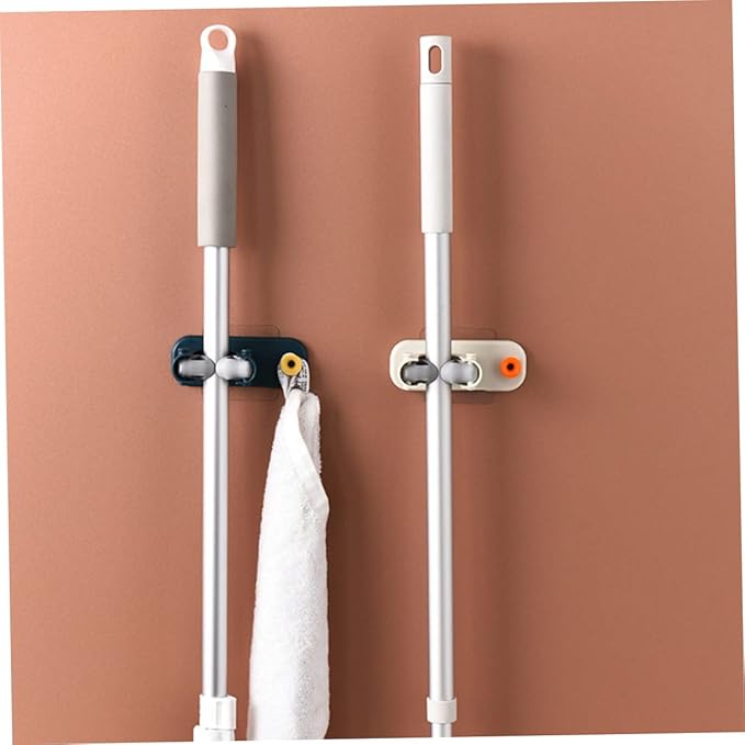 IMIKEYA 4pcs Toilet Bathroom Organizer Hook Rack Mop Broom Holder Wall-mounted Storage for Cleaning Tools