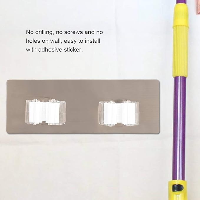 Fdit Mop and Broom Holder Wall Mounted, ABS Plastic, White, Pack of 2, No Drilling Storage Rack