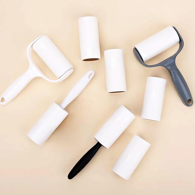 Flat Surface Lint Roller for Pet Hair Extra Sticky Lint Remover for Couch Clothes Furniture Pool Table Felt Lint Roller 1 T Handle with 4 Sticky Rolls (Daisy White)