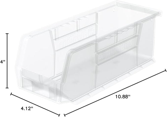Akro-Mils 30224 AkroBins Plastic Storage Bins, Space-Saving Stackable Bins for Garage, Pantry, Craft Organization, 11" L x 4" W x 4" H, Clear, 12-Pack