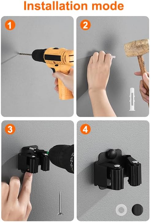 AKOAK Broom and Mop Rack Holder, Wall Storage Organizer, Screw Mount, Garden Tool Organizer Stainless Steel Mop Rack, Home, Kitchen, Bathroom, Garden, Garage Storage (4 PCS, Silver)