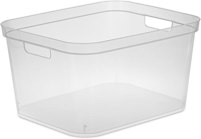 Sterilite 8.25x12.25x15 Inch Modern Polished Storage Bin w/Comfortable Carry Through Handles & Banded Rim for Household Organization, Clear (12 Pack)