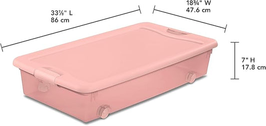 Sterilite 4-Pack 56 Quart Wheeled Latching Box, Underbed Plastic Storage Organizer, Pearl Blush Tint - Under Bed Rolling Container Bin with Lid and Wheels for Home or Dorm Bedrooms and Closets