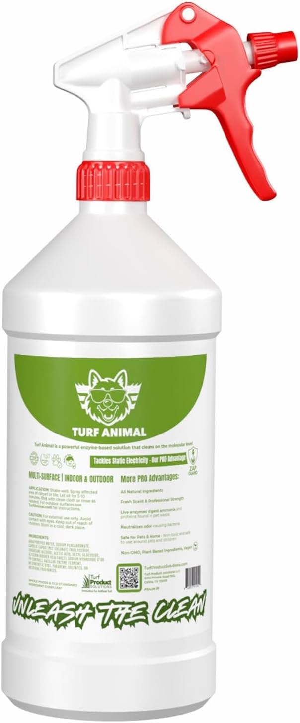 Turf Animal INDOOR Extra Strength Stain & Odor Remover for Strong Odors and Stubborn Stains – Natural Enzyme Odor Eliminator for Carpet & Indoor Surfaces – Enzymatic Dog Urine Destroyer, 1 Quart