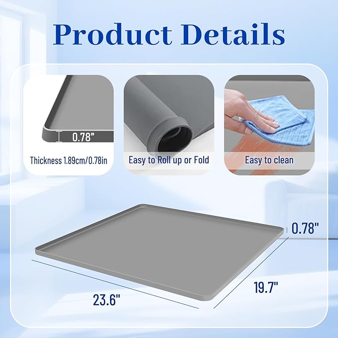 Dehumidifier Drip Mat- 23.6'' x 19.7'' x 0.78'' Silicone Humidifier Drip Mat, With Raised Edge, Non-Slip,Spill-Proof,Dehumidifier Drip Pan,Prevent Water Leakage and Protect Floor & Carpet-Grey