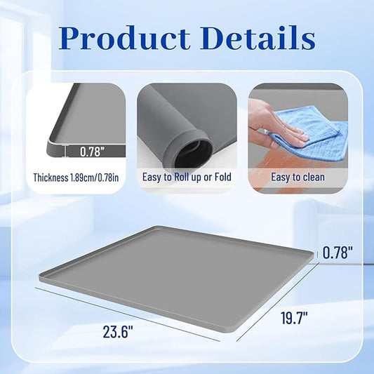 Dehumidifier Drip Mat- 23.6'' x 19.7'' x 0.78'' Silicone Humidifier Drip Mat, With Raised Edge, Non-Slip,Spill-Proof,Dehumidifier Drip Pan,Prevent Water Leakage and Protect Floor & Carpet-Grey