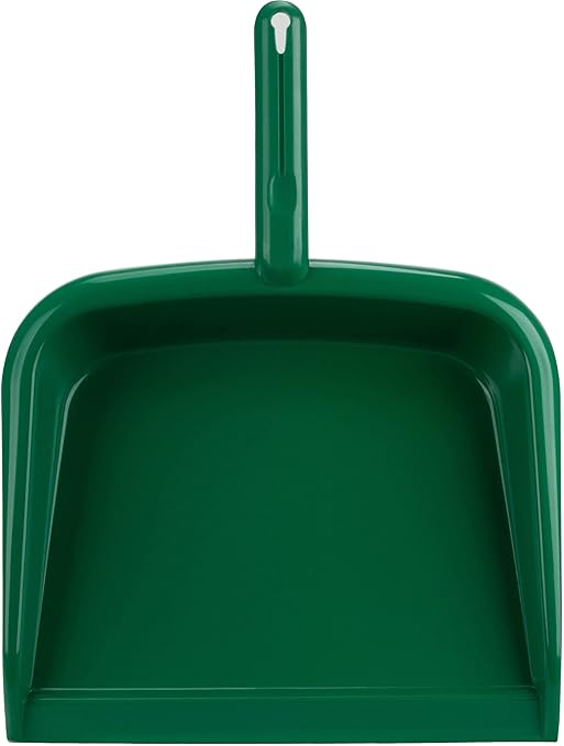SPARTA Large Handheld Dustpan with Hanging Hole, Heavy-Duty Plastic Dustpan with Wide Lip for Countertops and Surfaces, Plastic, 10 Inches, Green