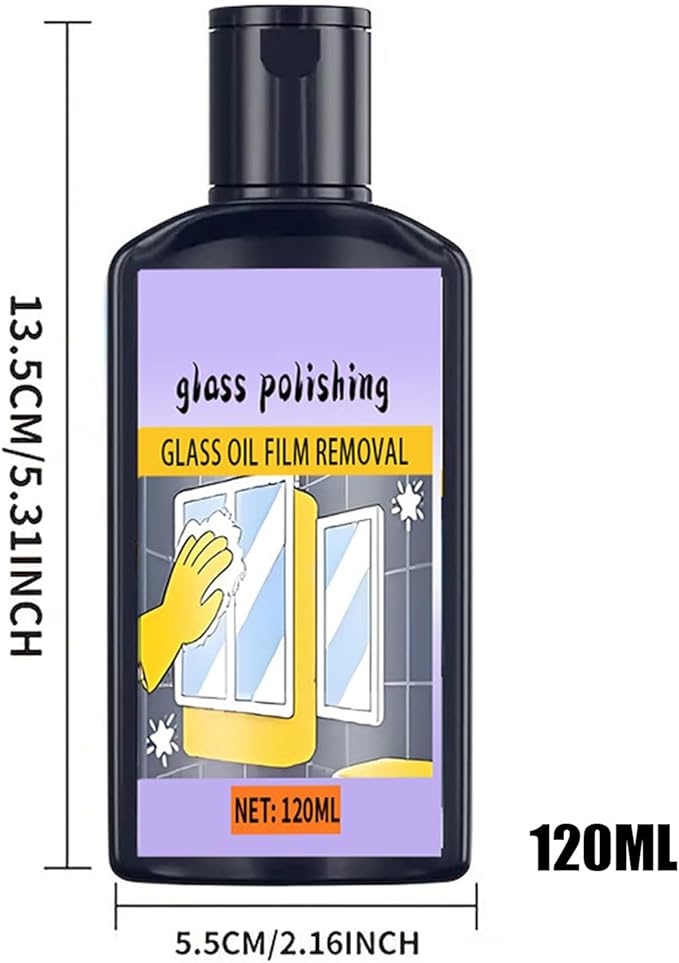 120ml Shower and Window Glass Cleaner, Oil Film Remover with Sponge, Household Glass Polishing Cleaner, Streak-Free Bathroom and KitchenGlass Solution for Toilet, Tub, Bathroom, Kitchen, Tile, Mirror