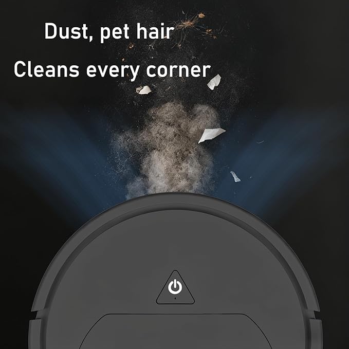 Robot Vacuum Suction Ultra-Strong Suction, One-Touch Start, Slim Design, Rechargeable, Ideal for Hardwood Floors,Pet Hair Specialist Robot Vacuum with Tangle-Free Brushroll (Black)