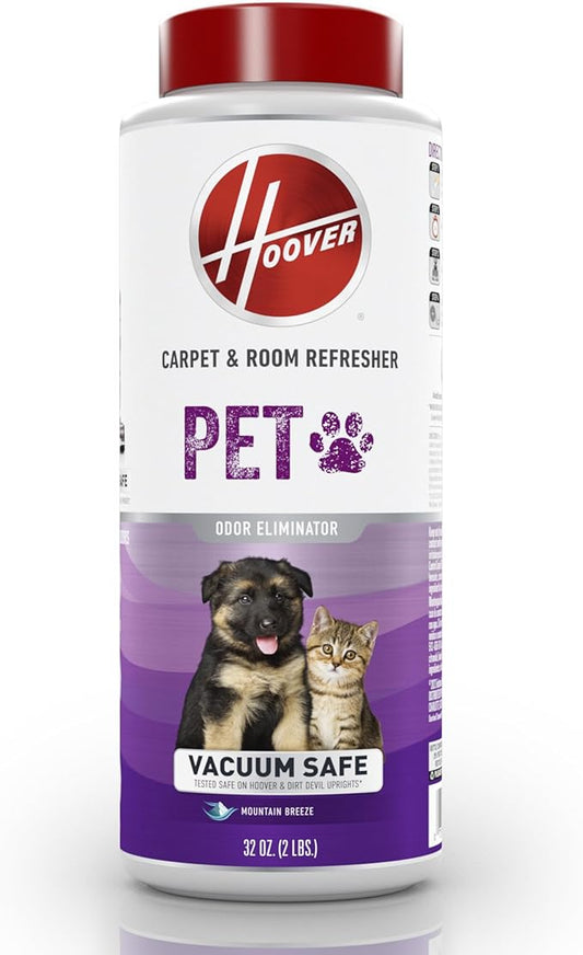 Hoover Pet Carpet and Room Refresher, 32 oz, Carpet Powder, Pet Odor Remover, Mountain Breeze Scent, Vacuum Cleaner Safe, For Use on Carpets, Rugs, Couches & More, For Home Use