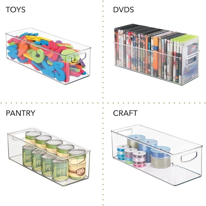 mDesign Household Storage Bin for DVDs, PS4 and Xbox Video Games - Pack of 2, Large, Clear