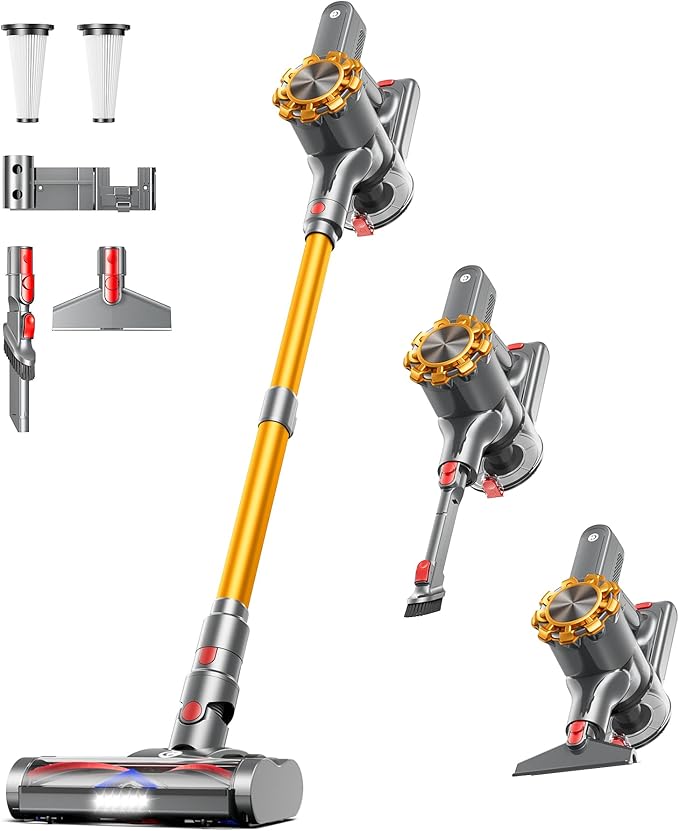 Cordless Vacuum Cleaner, 500W/45Kpa Vacuum Cleaners for Home with LED Display, 8 in 1 Lightweight Stick Vacuum with 60Min Runtime, Anti-tangle, Wall Mount Charging for HardFloor/Carpet/Pet Hair