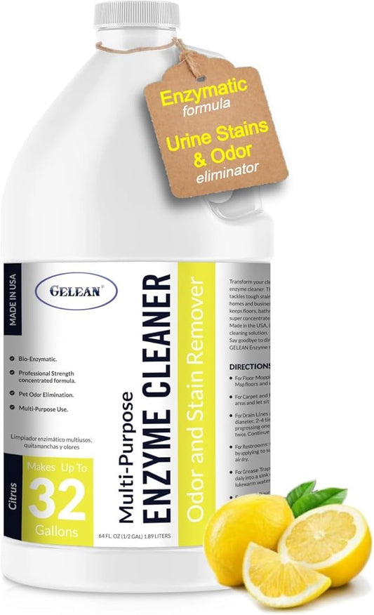 Multi-Purpose Probiotic Enzyme Citrus Cleaner, 64oz - Pet Stain and Odor Remover - Concentrated - Professional & Home Strength Drains, Floors, Bathrooms, Toilets Trash Can, Made in USA