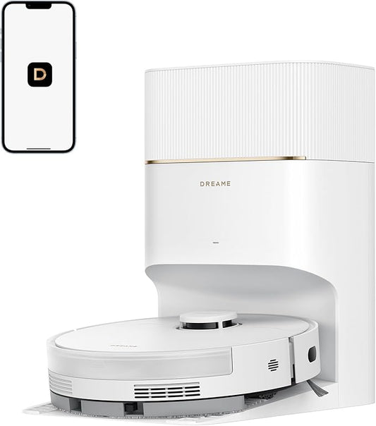 DREAME D20 Pro Plus Robot Vacuum, 13,000Pa Suction, DuoBrush for Pet Hair, Corner Cleaning, Self Emptying, LDS Navigation Laser Avoidance, Vacuum Mop, Hard Floors&Carpets, 5,200mAh Battery White