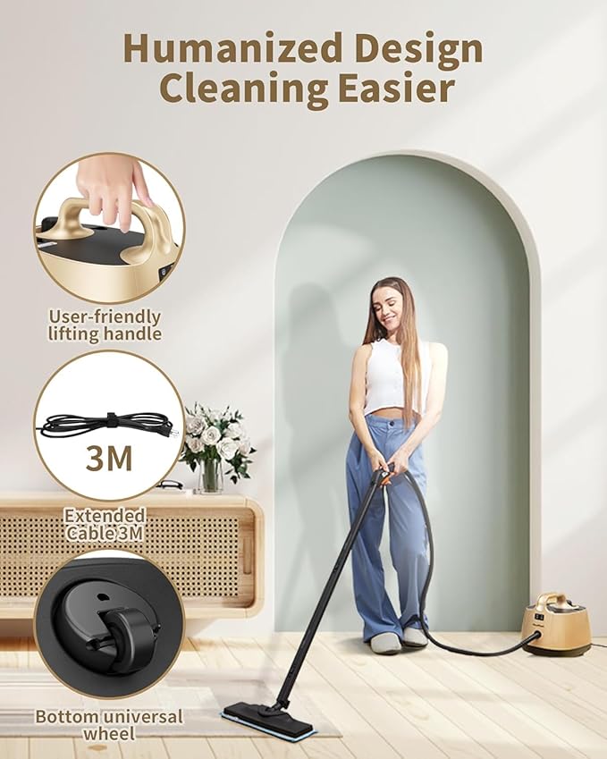 Carpet Steam Cleaner for Home, 293°F 58 PSI Powerful Multipurpose Handheld Steam Mop, 21 Attachments, 50Oz Capacity, Heavy Duty Steamer for Carpets, Floors, Cars, Tiles, Crack Cleaning, Turquoise