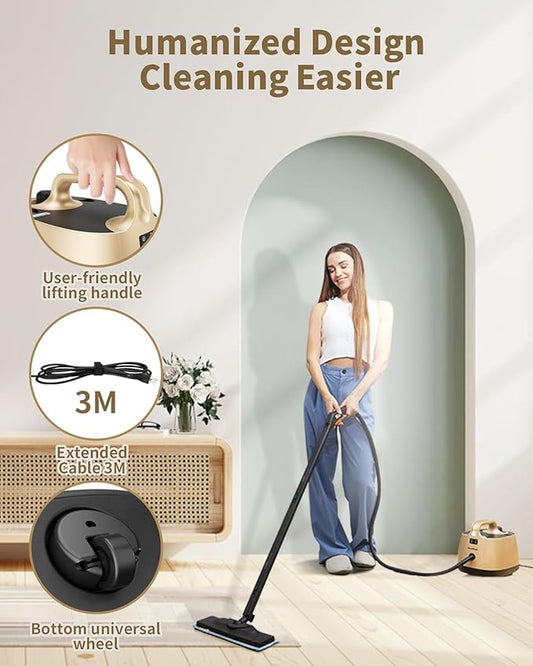 Carpet Steam Cleaner for Home, 293°F 58 PSI Powerful Multipurpose Handheld Steam Mop, 21 Attachments, 50Oz Capacity, Heavy Duty Steamer for Carpets, Floors, Cars, Tiles, Crack Cleaning, Turquoise