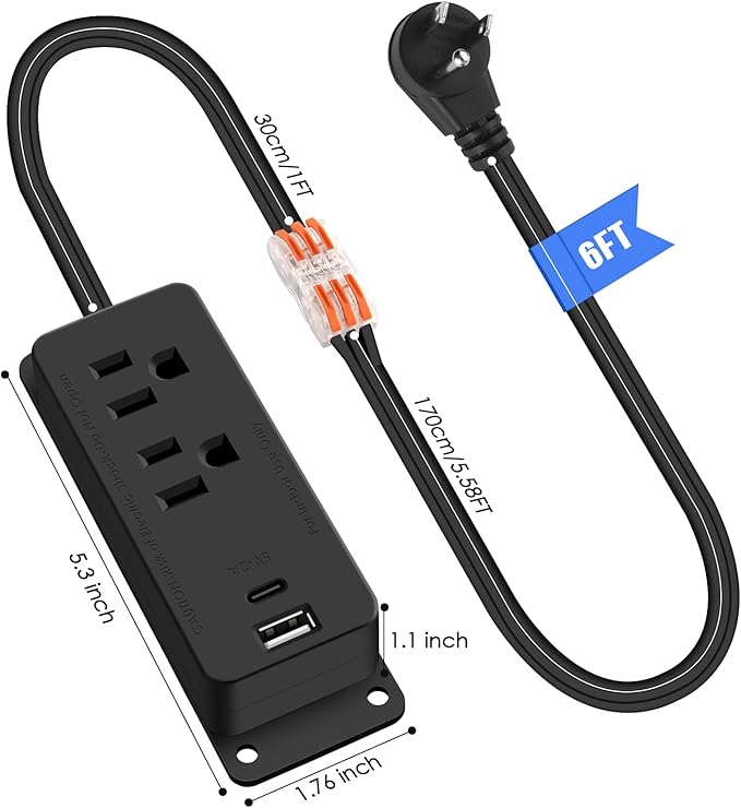 Gun Safe Power Outlet Kit, Gun Safe Accessory Electrical Outlet with USB C Port. Hidden Drawer Outlet Accessories for Interior Dehumidifiers and Lights (6FT)