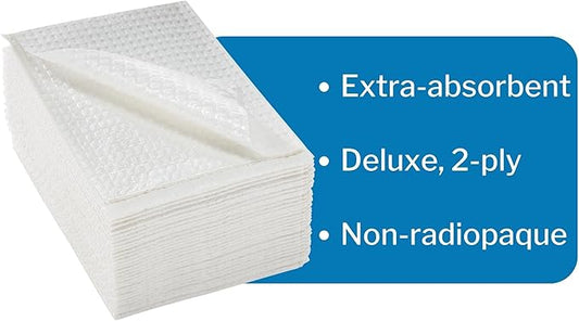 McKesson Disposable Towels [Pack of 250] for Dental Bibs, Nails, Tattoo, Dentist, Medical - 13 x 18 in, 2-Ply Tissue with Poly Back, Waffle Embossed, White