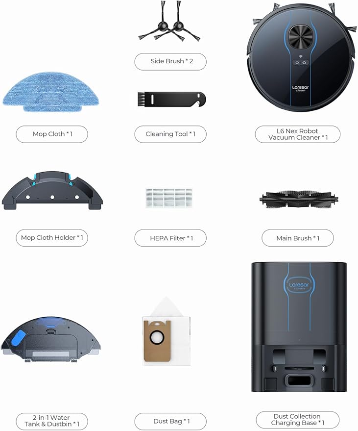 Robot Vacuum and Mop, 5000Pa Self-Emptying Robot Vacuum, Smart Lidar Navigation Robot Vacuum Cleaner with Home Mapping, 180 Min Max, Ultra-Slim, Ideal for Pet Hair, Hard Floor, Carpet (L6 Nex)