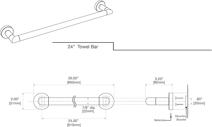Gatco 4630 Glam Single Towel Bar Chrome
