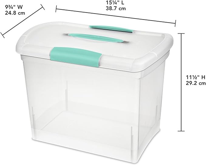 Sterilite Large Nesting ShowOffs Stackable Storage Bin, Latching Organizer Tote with Handle, Plastic Box for File Organization, Clear, 12-Pack