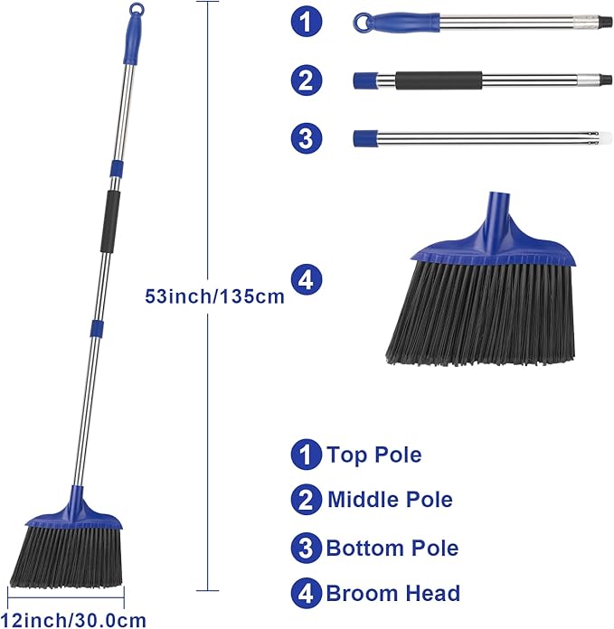 Kefanta 2 Pack Heavy Duty Broom Indoor/Outdoor Commercial Brooms Angle Broom 53 inches for Courtyard Garage Restaurant Lobby Patio Shop Home Kitchen Office Floor