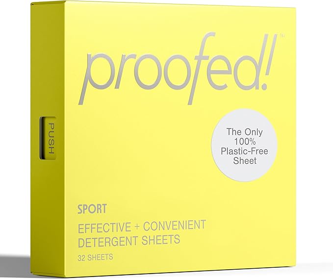 Proofed! Laundry Detergent Sheets, 32 Count, Sport Scent, The Only 100% Plastic-Free Sheet, No PVA or PVOH, Hypoallergenic, Bio-Based Ingredients, Made in USA, 1 Box