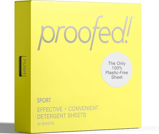 Proofed! Laundry Detergent Sheets, 32 Count, Sport Scent, The Only 100% Plastic-Free Sheet, No PVA or PVOH, Hypoallergenic, Bio-Based Ingredients, Made in USA, 1 Box