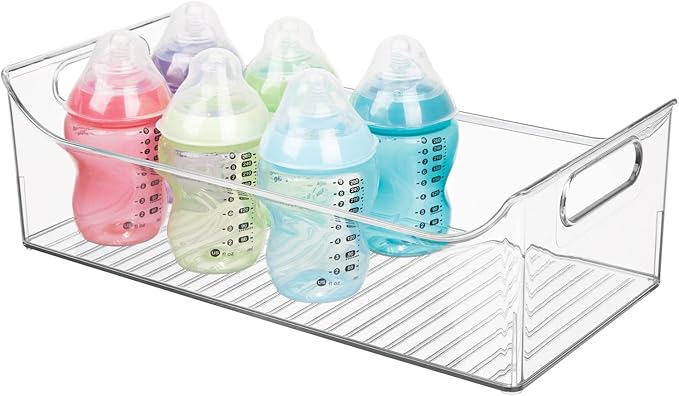 mDesign Portable Nursery Storage Plastic Baby Organizer Storage Caddy Bin w/Handles for Kids/Child Essentials - Holds Diapers, Wipes, Bottles, Baby Food - 16" Long - Ligne Collection - 2 Pack - Clear