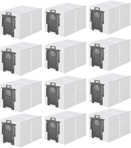 12 Packs Dust Bags Compatible with Roborock QV 35S/35A/Qrevo S5V/Saros 10/ 10R/Q Revo/Qrevo S/Qrevo 2R3W/Pro/MaxV/Master/Plus/Curv/S8 Max Ultra/S8 MaxV Ultra/Qrevo Slim Vacuum Cleaner, 3L Capacity