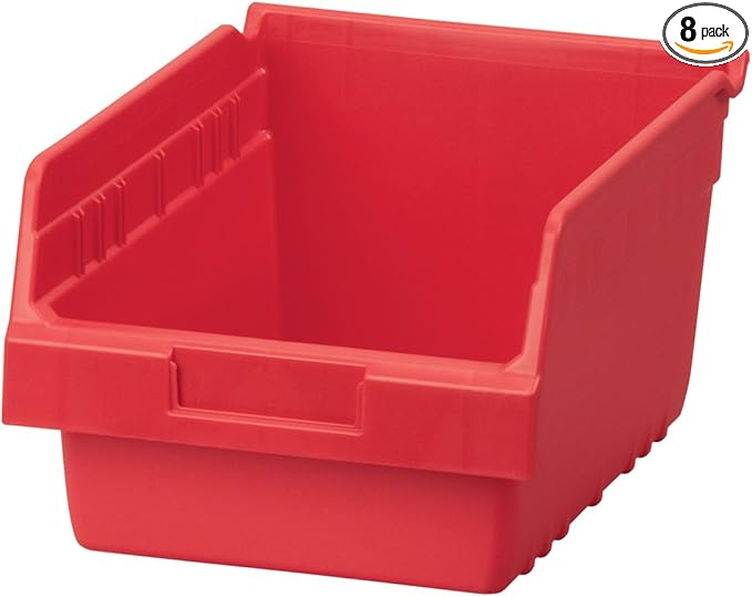 Akro-Mils 30080 Plastic Nesting ShelfMax Storage Bin Box, 12x8x6-Inch, Red (8-Pack)