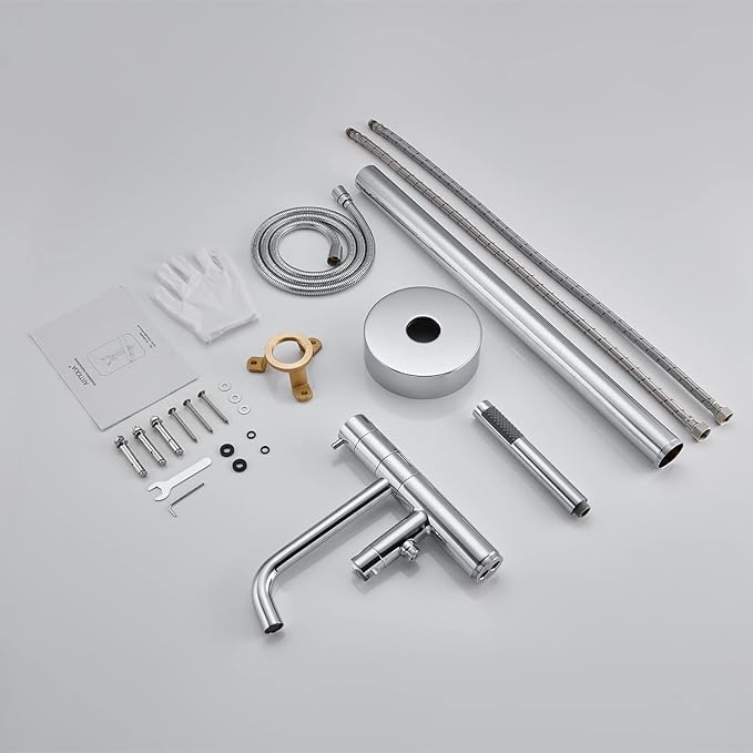 Freestanding Bathtub Faucet Floor Mount Tub Filler Chrome Brass Single Handle Bathroom Faucets with Hand Shower